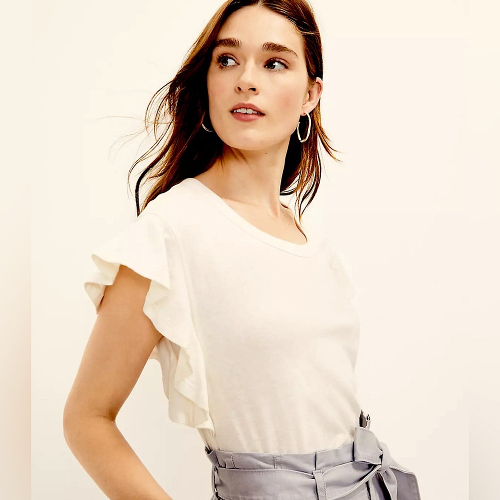 LOFT Ladies XL Cream Ruffle Short Sleeve Tee